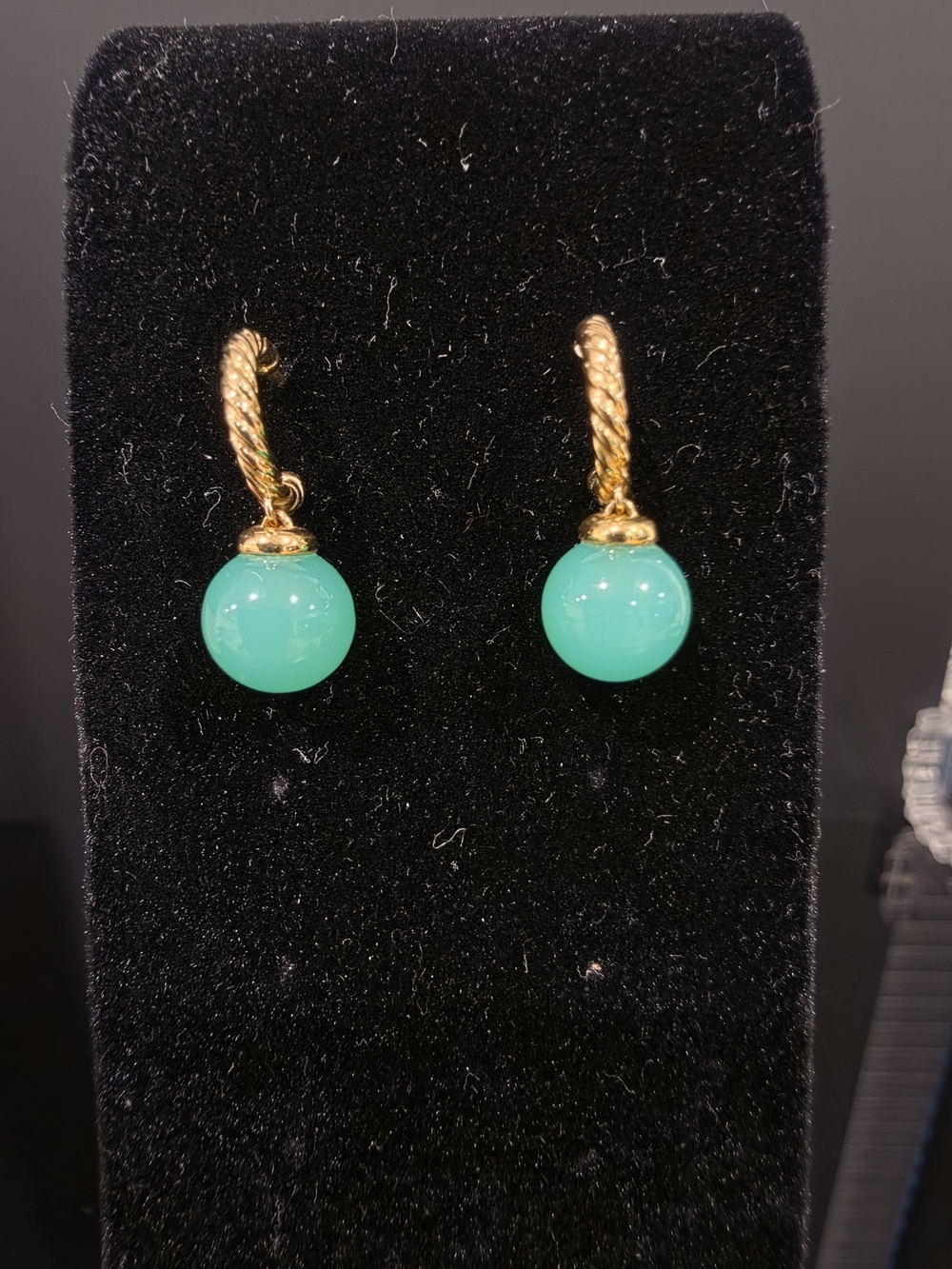 David Yurman 18K Yellow Gold Solaris Chrysoprase Cable Drop Earrings